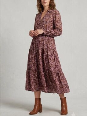 NATURAL LIFE boho Floral Tiered Midi Dress cottage coastal cowgirl peasant